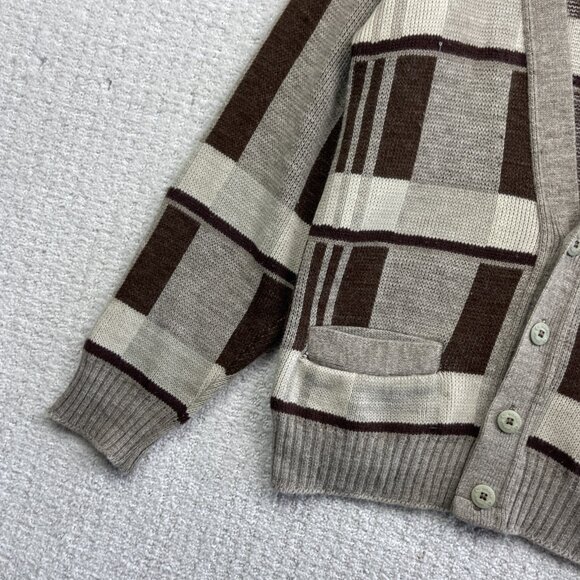 VTG Cooper Wool Blend Cardigan Brown Color block Men S Grandpa 90s Canada Made - Picture 3 of 15